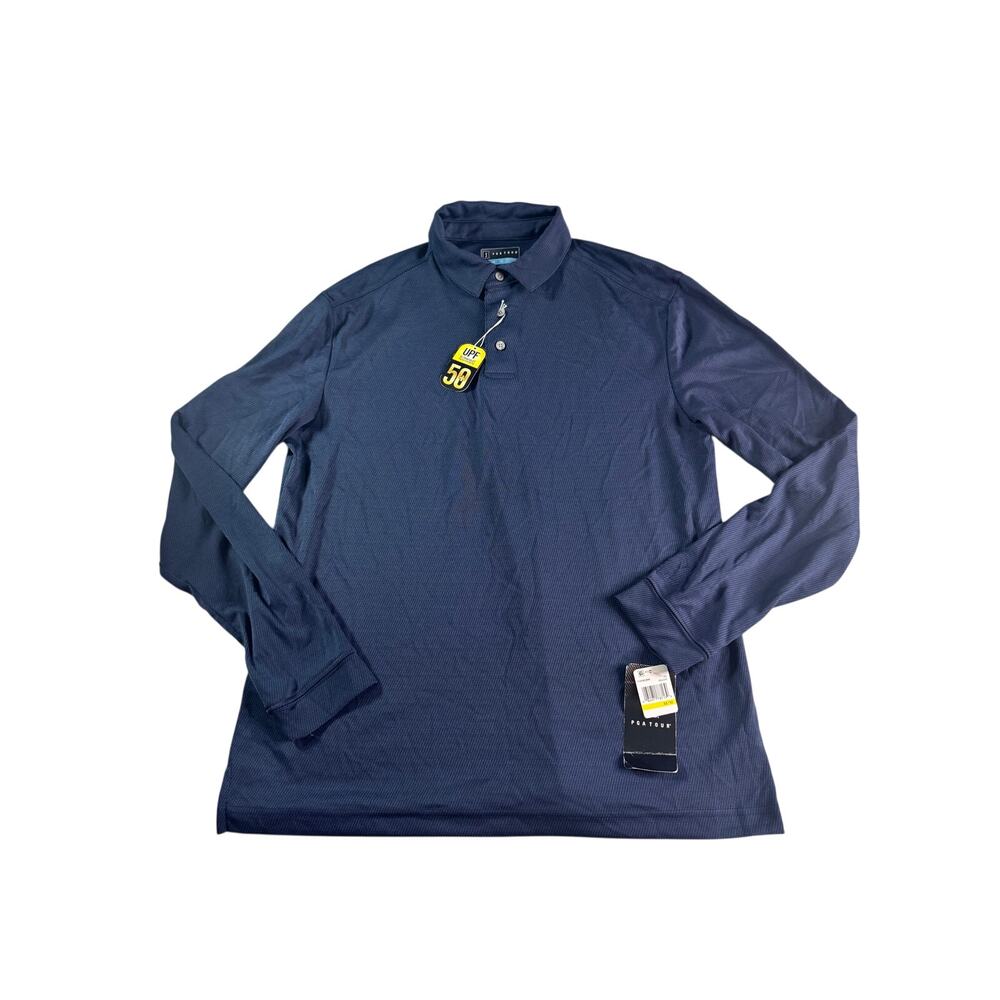 PGA Tour Golf Polo Mens M Peacoat Navy Long Sleeve UPF 50 Performance NWT